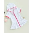 thumbnail image 3 of aturustex Big Girls Swim 2T 3T 4T 5T 6T 7T 8T 9T 10T 11T Cover Up Terry Bathing Suit Coverup Short Sleeve Zip Up Beach Dress, 3 of 9