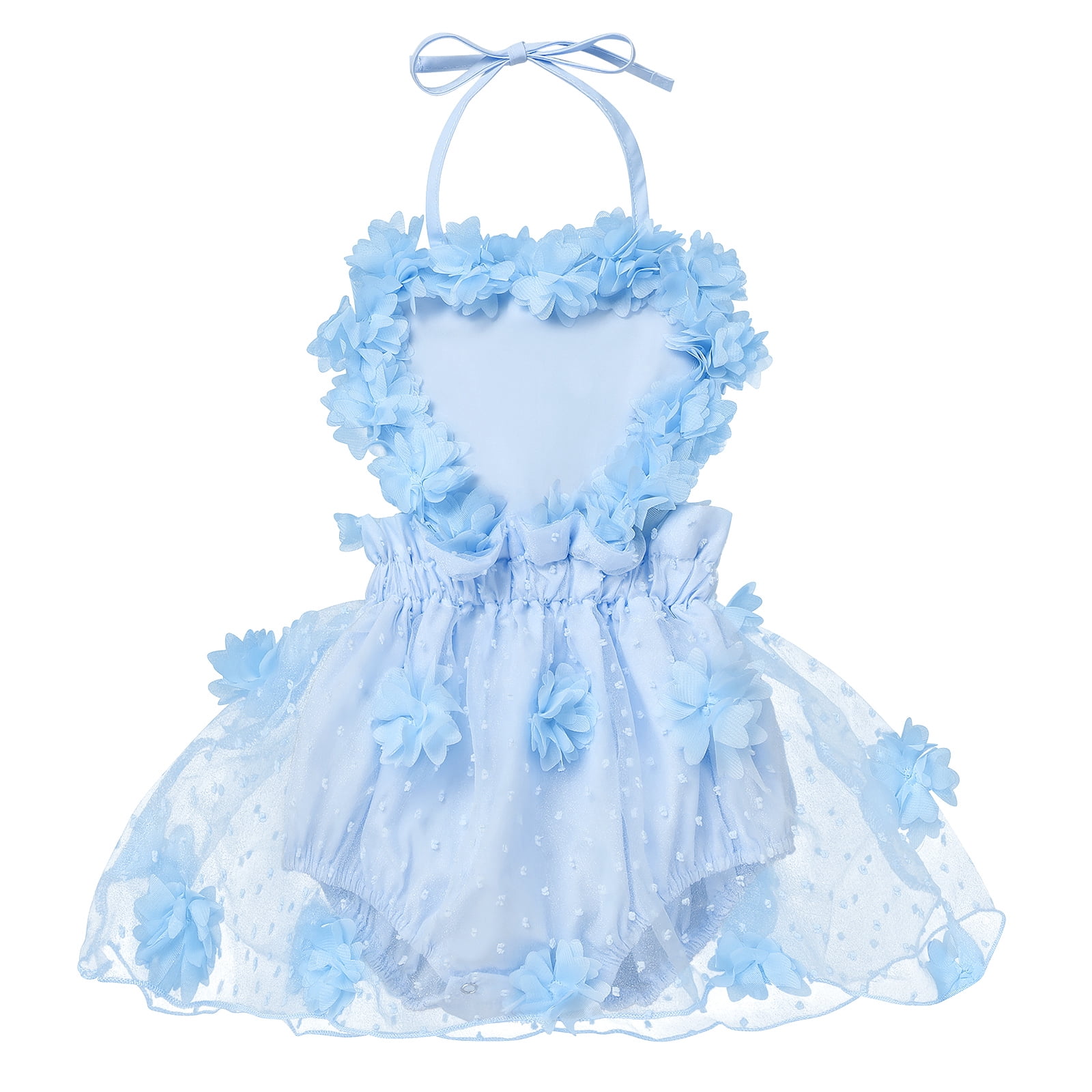 IBTOM CASTLE Baby Girl 1st Birthday Outfit Lace Tulle Romper Princess Tutu Dress Headband Shiny ONE Cake Smash Photo Shoot Clothes 0-6 Months Blue Flower