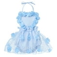 thumbnail image 2 of IBTOM CASTLE Baby Girl 1st Birthday Outfit Lace Tulle Romper Princess Tutu Dress Headband Shiny ONE Cake Smash Photo Shoot Clothes 6-12 Months Blue Flower, 2 of 8