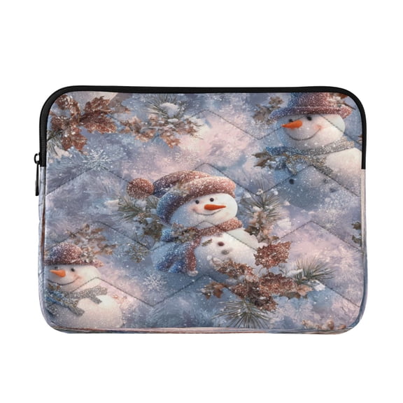 Quilted Laptop Sleeve for 13-16 Inch Laptops Protective Laptop Case Cover Lightweight Travel & Office Essentials Snowman Pine Branch