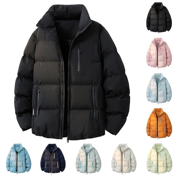 Men's Packable Coat Jackets Oversized Bubble Puffer Stand Collar Full Zip Up Windproof Insulated Quilted Winter Coat with Multi Zipper Pockets Loose Fit Casual Warm Outerwear