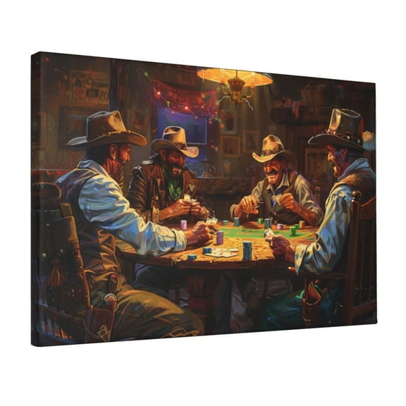 12x18 inch Canvas Paintings Wall Art Cowboy Playing Poker,Funny Men Room Decor,Bar,Tavern Wall Art Decor Prints,Enchanting Cowboy Playing Poker Retro Painting Poster,Bedroom Decoration Gifts