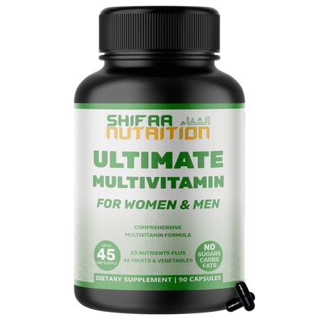 Shifaa Nutrition Halal Ultimate Multivitamin for Adults with 70+ Nutrients, 42 Fruits & Veggies – Non-GMO Daily Supplement | 90 Counts