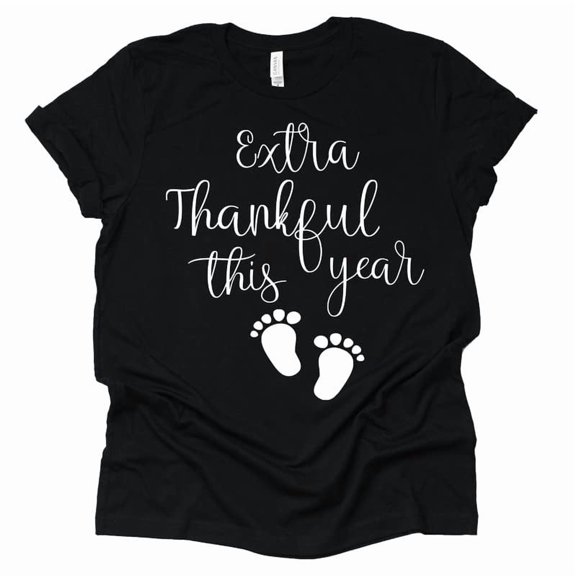 Extra Thankful This Year Shirt, Thanksgiving Maternity Shirt, Pregnancy Announcement Shirt(Black-XX-Large)