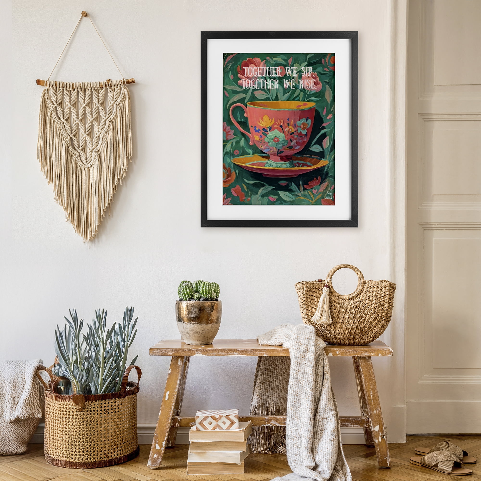 Stupell Industries Together We Sip & Rise Black Framed Print Under Glass, design by Sara Culpepper