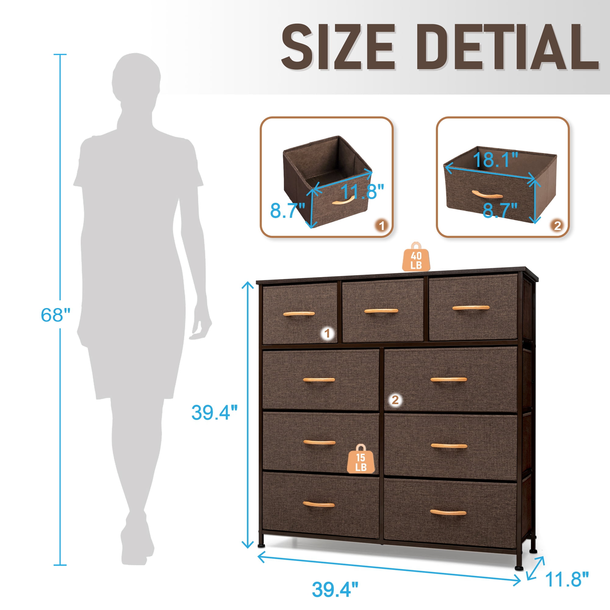 VredHom Extra Wide 9 Drawers Fabric Dresser Storage Organizer