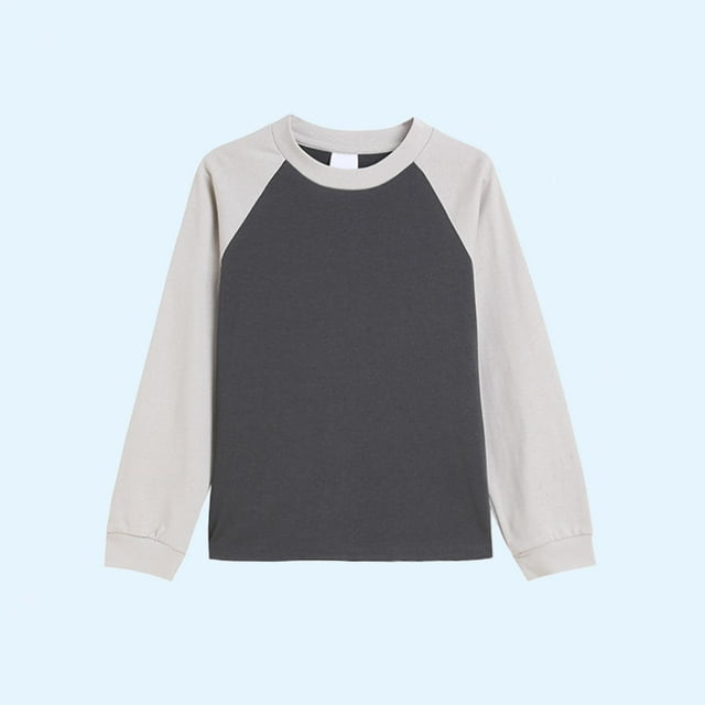 Milgrthf Enfants Garçons Filles Chandail à Col Rond Automne Décontracté Manches Longues Raglan à Blocs de Couleur Coton Chandail à Enfiler Hauts Gris 1 An