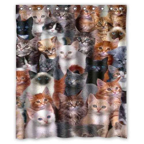 HelloDecor Cats Shower Curtain Polyester Fabric Bathroom Decorative