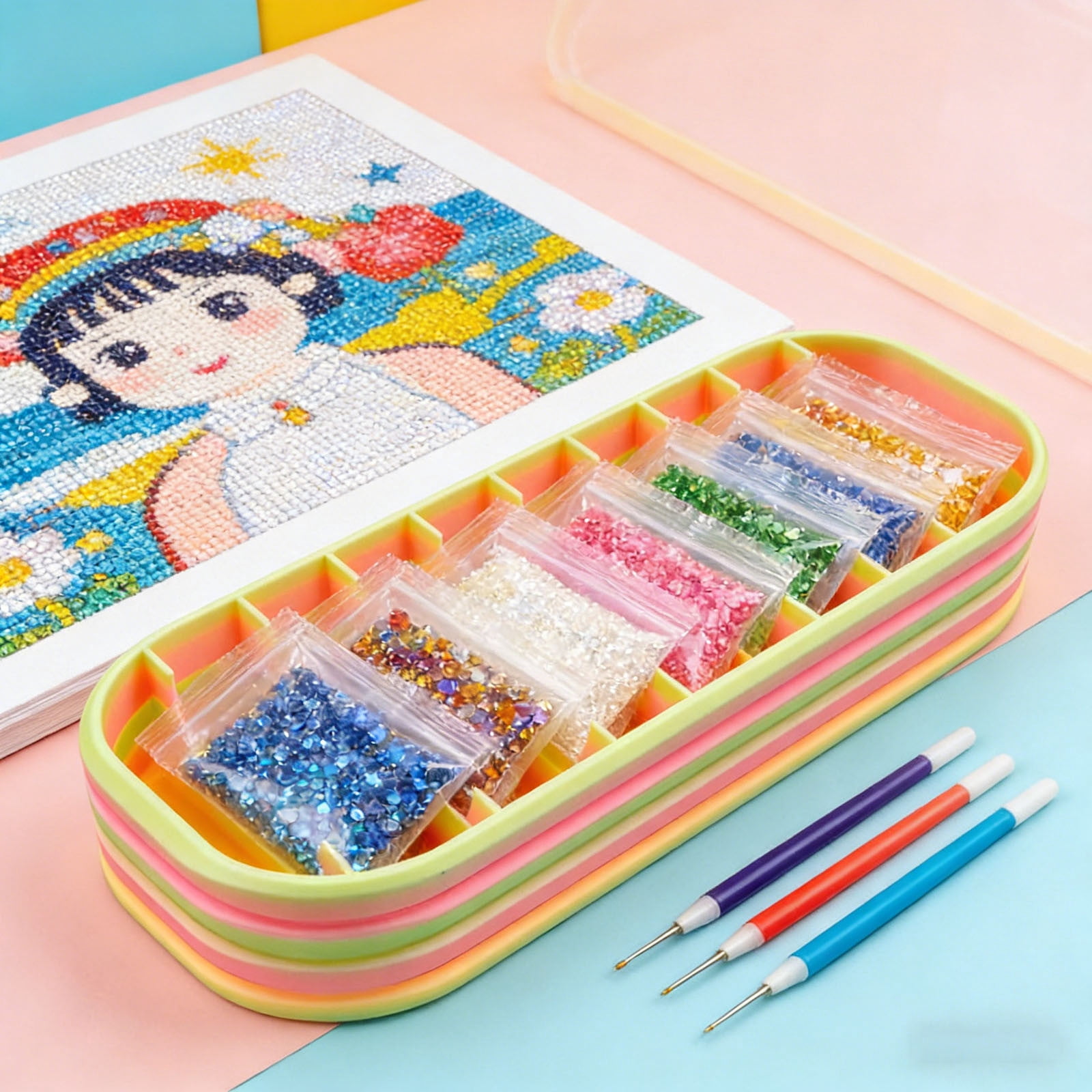 Diamond Art Storage Case, 10 Compartment Craft Organizer for Diamond Painting Supplies Beads Drills Pens Tools, Portable Storage Box for Painting Trays