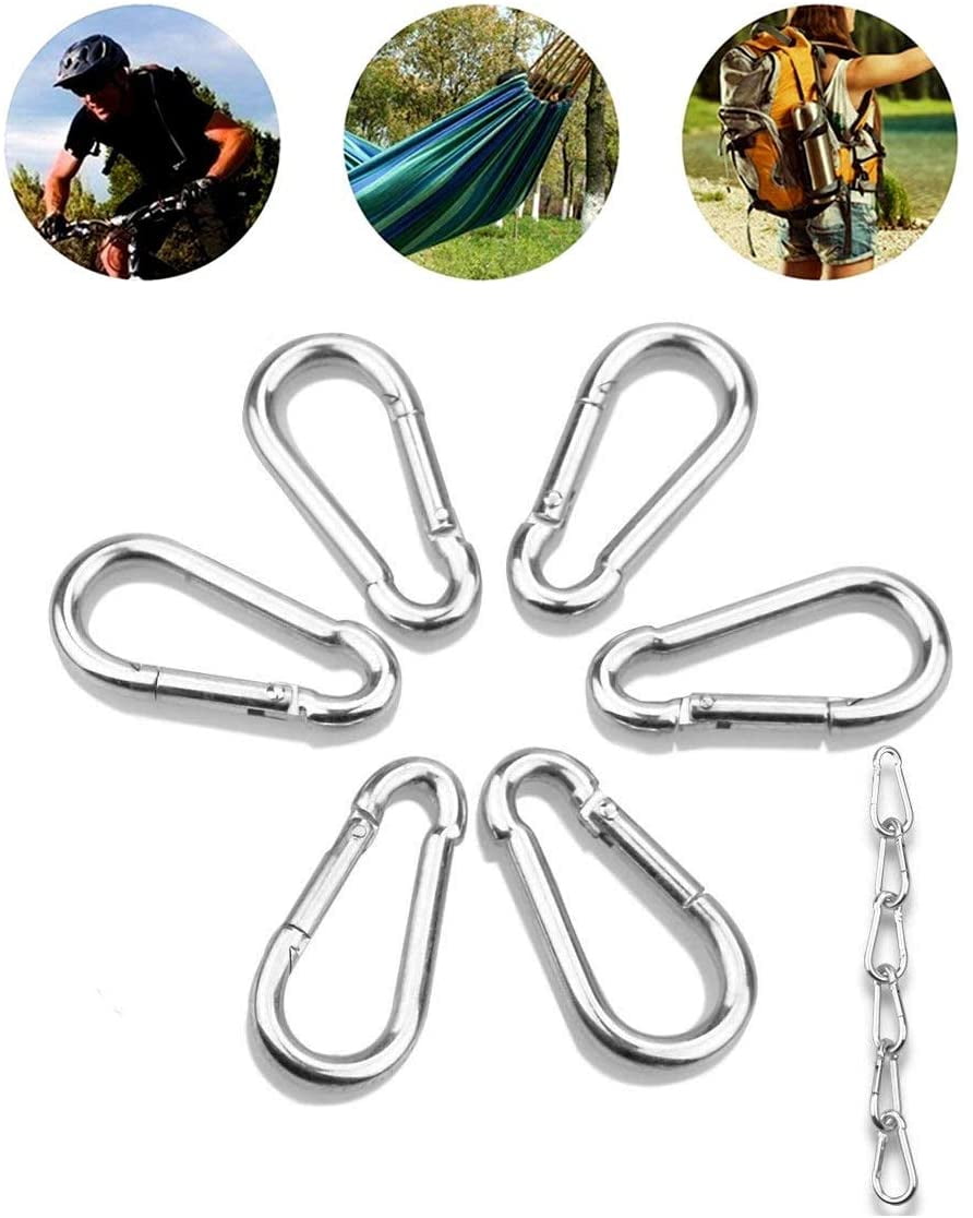 Spring Snap Hooks With Screw Stainless Steel Carabiner Clips Heavy Duty D Rings 3.15 Inch Quick Links locking carabiner Keychain Clips Swing Hook Dog Leash Carabiners Hammock Hiking Set of 4 