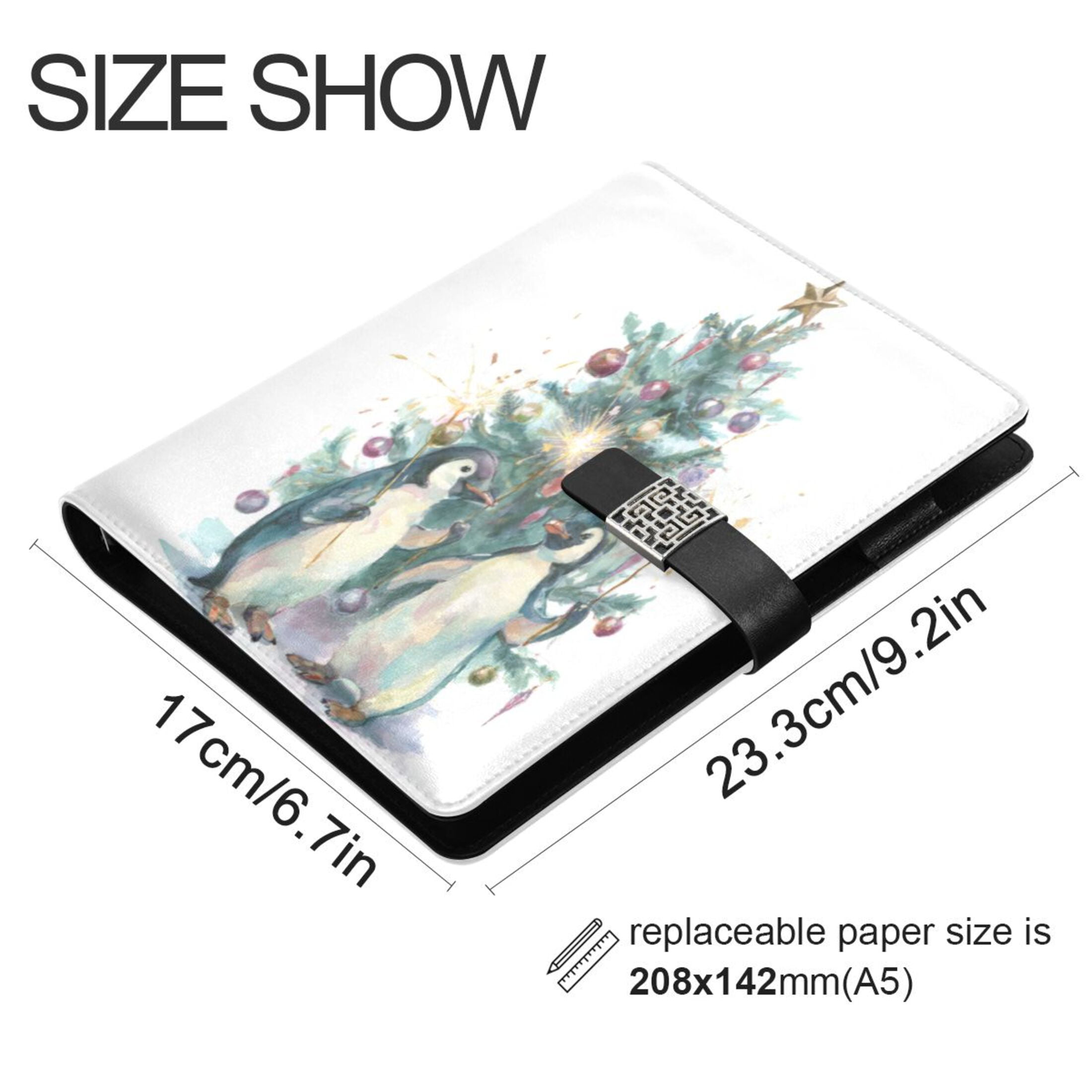Leather Planner Leather Notebook Notebook Journal Binder Design Pen Pocket Design Convenient for Storage Beautiful Christmas Penguins