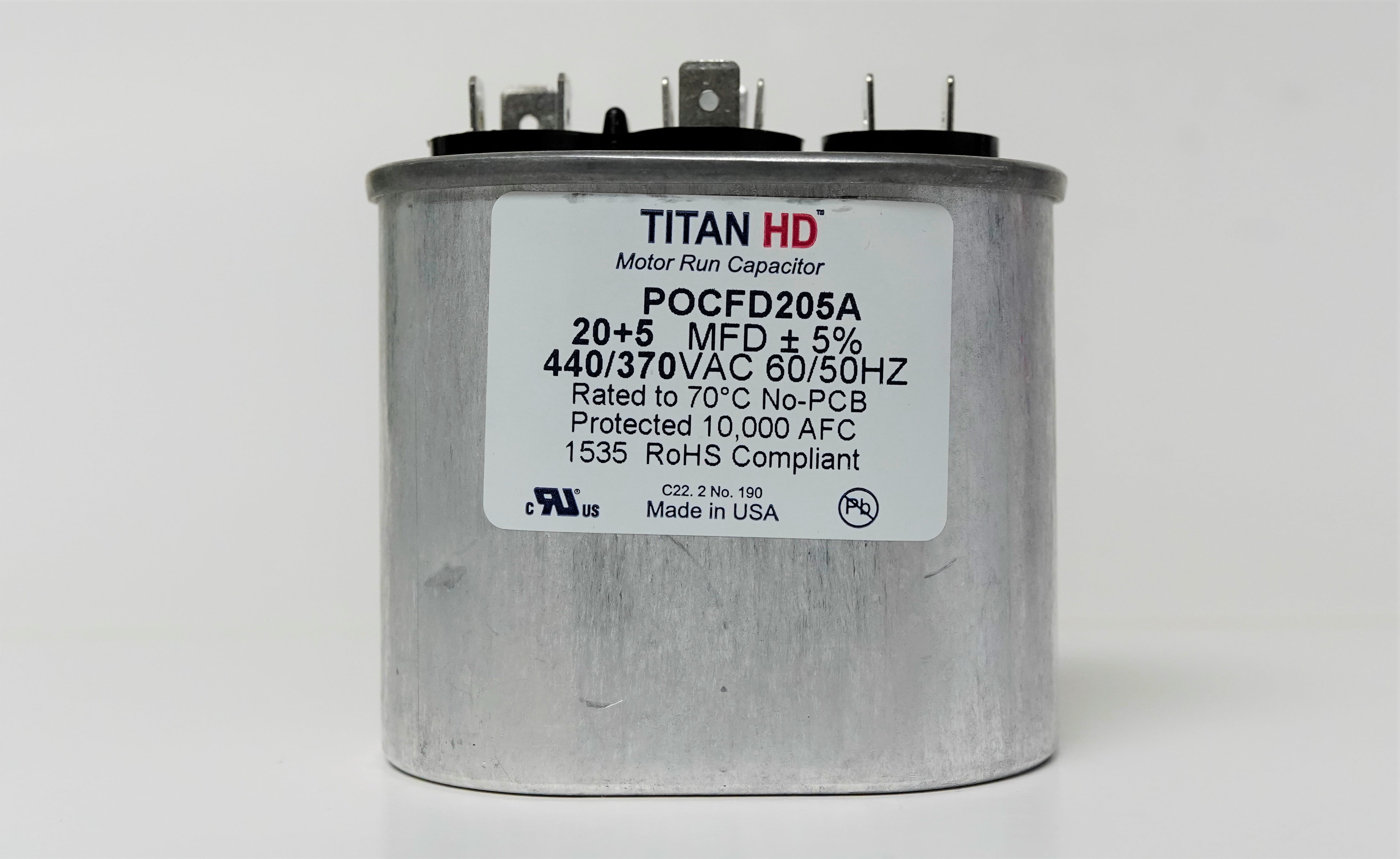 TITAN HD POCFD205A 20+5 MFD 440/370-Volt Oval Run Capacitor