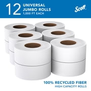 Scott Professional 100% Recycled Fiber High-Capacity Jumbo Roll Toilet Paper, Bulk (67805), 2-Ply, Septic Safe, White, Non-Perforated (12 Rolls at 1,000' Each, 12,000'/Case)
