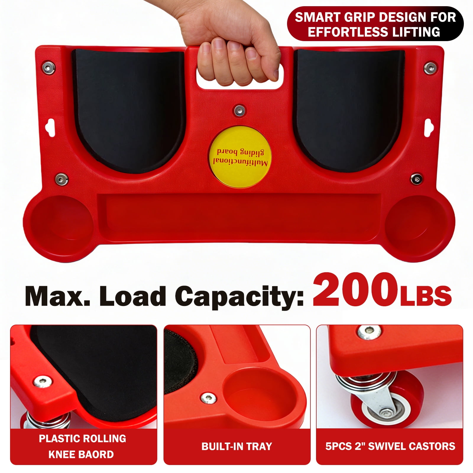 WheelX Rolling Knee Creeper Durable Knee Pads with 360° Turn Casters and Tool Tray, Garage Kneeling Pads on Swivel Castors for Home Workshop Auto Repairing Maintaining