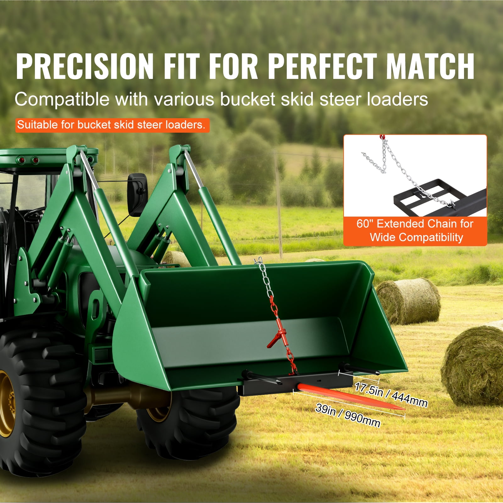 KFFKFF 39" Hay Spear Bale Spear Skid Steer Loader Tractor Bucket Attachment
