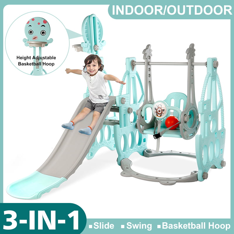 3 In 1 Climb Slide Swing Basketball Hoop Set for Kids Playground Indoor/Outdoor 