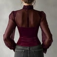 thumbnail image 5 of Women's Corset Velvet Turtleneck Lace Long Sleeve Ruffle Slim Fit Vintage Casual Elegant Corset - Mesh Sheer Crew Neck Shirts Sexy Spring Going Out Blouse Wine M, 5 of 5