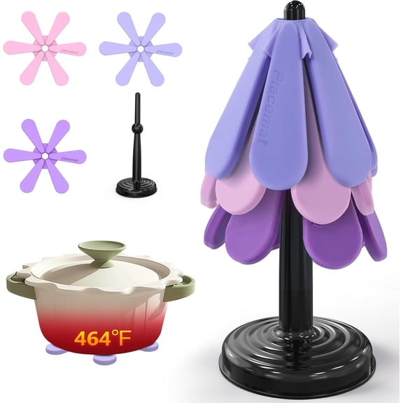 Festive Silicone Tree Trivet Set for Hot Pots & Pans - Heat-Resistant, Space-Saving Holiday Kitchen Decor & Practical Gift (Dishwasher Safe) Purple