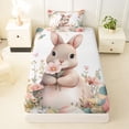 thumbnail image 3 of Erosebridal Kawaii Bunny Rabbit Twin Sheet Sets,Rustic Flowers Pink Easter Eggs Bedding For Kids 3-Piece, 3 of 6