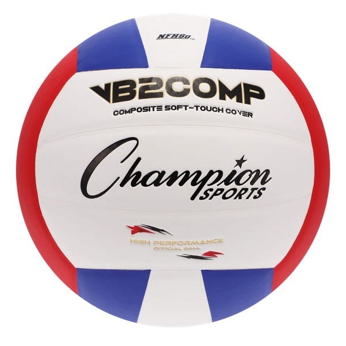 Champion Sports VB Pro Comp Series Indoor Volleyball, Official Size - Durable, Soft-Touch Volleyballs with Composite Synthetic Leather Cover - Premium Volleyball Equipment and Gear - Red/Blue/White