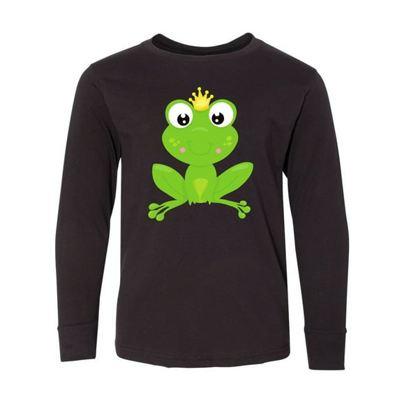 Inktastic Cute Frog, Green Frog, Crown, Frog Prince Long Sleeve Youth T-Shirt