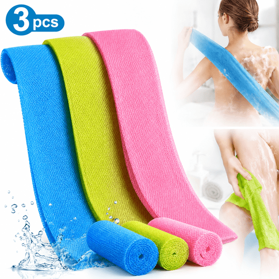 Ustris 3 Pack*90CM35 inch Exfoliating Washcloth Body Scrubber,Back Scrubber for Shower, Japanese Beauty Washcloth Bath Wash Cloth, Korean Exfoliation Luffah Towel Net, Sponge Loofah Body Scrub
