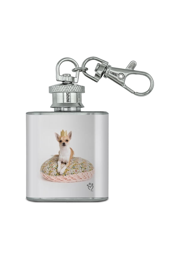 Chihuahua Cushion King Puppy Dog Stainless Steel 1oz Mini Flask Key Chain
