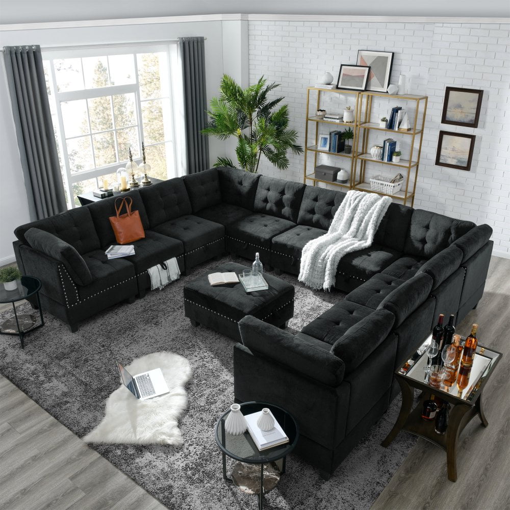 Hassch Modular Velvet Sectional Sofa with Oversized UShaped Living