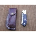 thumbnail image 7 of 8" Tanto blade folding knife, Natural Ram horn scale, Hand forged Twist Pattern Damascus steel, Equipped with Thumb pin & liner lock, Cow hide Leather sheath included, 7 of 7