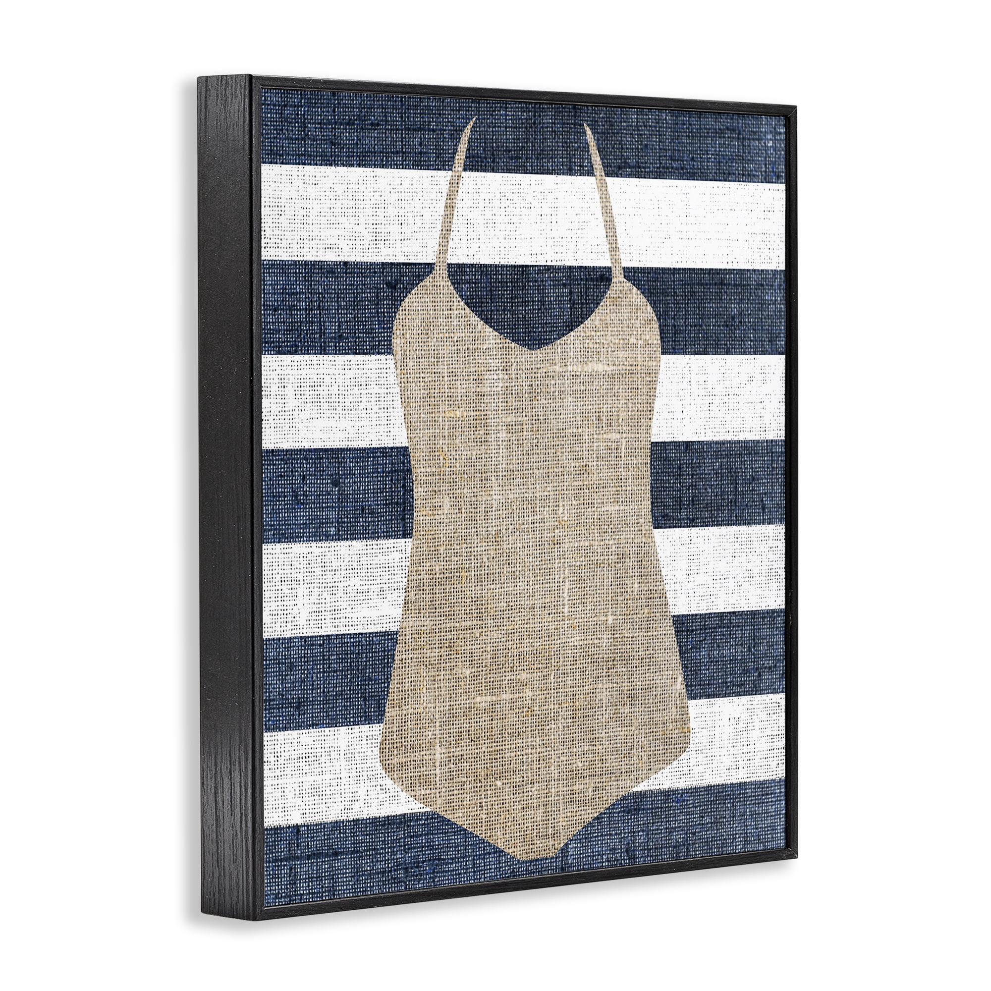 Stupell Industries Swimsuit on Stripes Beauty & Fashion Painting Black Framed Art Print Wall Art, 11 x 14