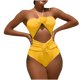 thumbnail image 1 of Trajes de baño de una pieza para mujer, bikini de moda de color liso con cordón y tirantes de rosas huecas, traje de baño para mujer, trajes de baño para mujer, moda de playa para mujer, 1 of 9