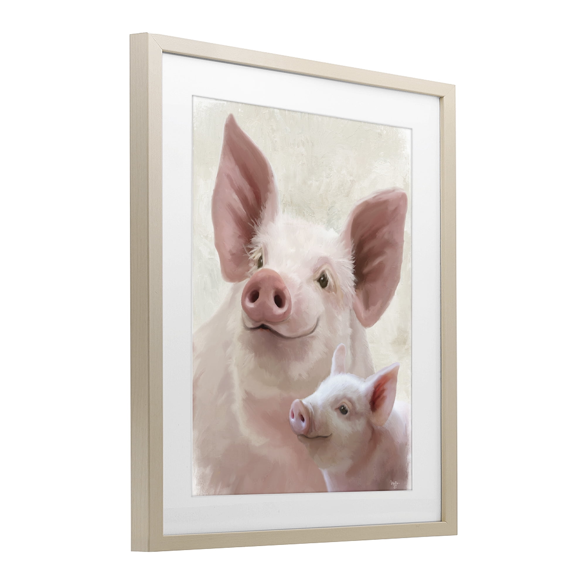 Stupell Industries Piglet & Mom Portrait Birch Framed Print Under Glass, design by Mollie B.