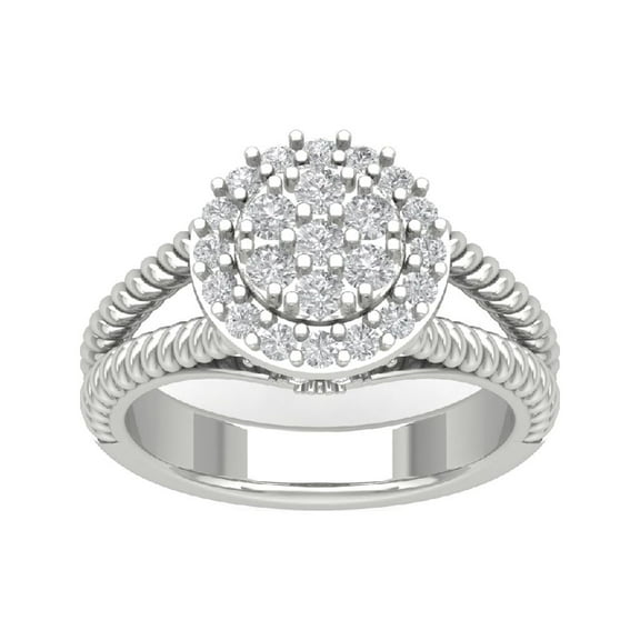 Araiya Fine Jewelry Sterling Silver Halo Cluster Diamond Ring for Women (7/8 cttw, I-J Color, I2-I3 Clarity), Size 7