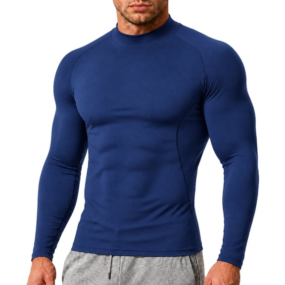 Trgacdwlo Men's Compression Shirts Long Sleeve Mock Turtleneck Men's Undershirts Workout Quick Dry Running Gym Muscle Shirts Navy XL