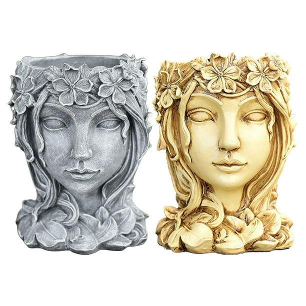 2 piezas cara escultura cabeza maceta macetas suculentas decoración interior