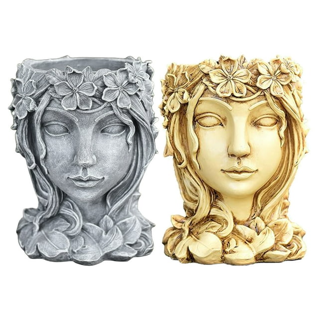 Contenedor de Macetas de Maceta de Suculentas de Escultura Facial de 2 Piezas