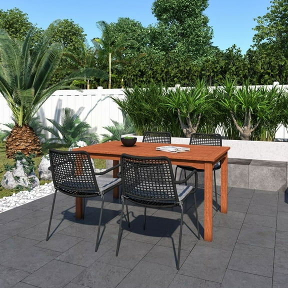 Amazonia Searcy 5 Pieces Rectangular Outdoor Dining Set Eucalyptus Wood, Ideal for Patio