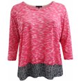 thumbnail image 1 of Plus Size Women Two Tone Color Light Weight Knit Sweater Blouse Tee T Shirt Top Fuchsia 2X (16036), 1 of 4
