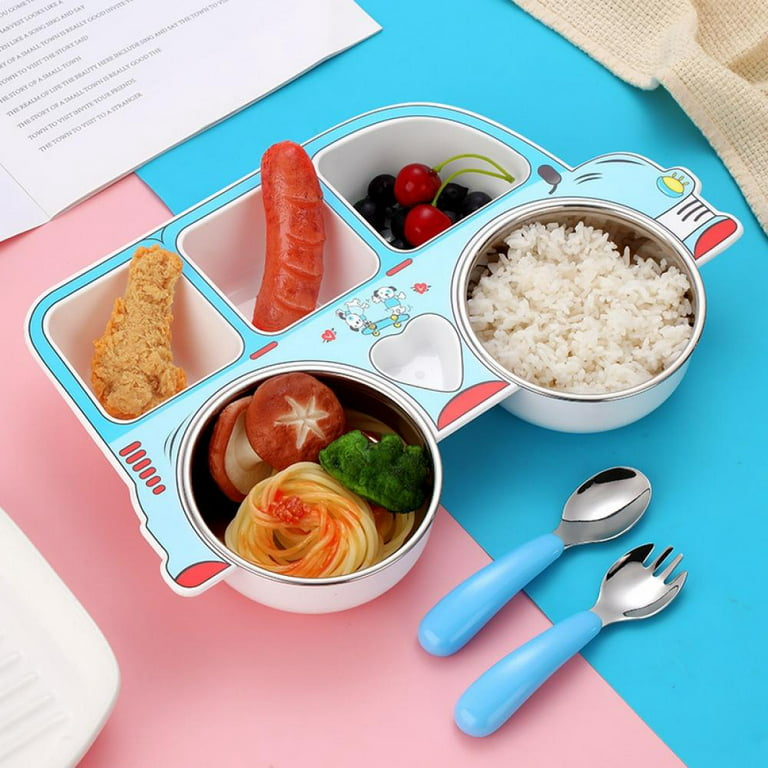 Stainless Steel Insulated Bowl Spoon Set For Baby Feeding, Children  Tableware, Cartoon Printed Food Bowl With Cover
