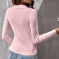 thumbnail image 4 of tarylea Women's Fall Tops Ribbed Knitted Lapel Shirts V Neck Long Sleeve Tops Slim Fitted Casual Wear Cute Tops, 4 of 7