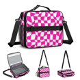 thumbnail image 3 of Pink and White Wavy Checkered Pattern Insulated Lunch Bag with Shoulder Strap and Bottle Holder,Bento School Lunch Bag Box,11x9.5x3.5 Inches, 3 of 3