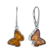 Genuine Baltic Amber Butterfly Earrings Leverback in Sterling Silver
