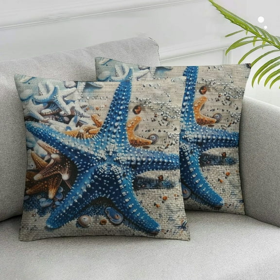 Acheng Outdoor Decorative Beach Coastal Throw Pillow Covers Summer Nautical Patio Furniture Sunbrella Ocean Themed Decoration Cushion Starfish Accent Pillows for Daybed Couch Sofa,2 Pcs White