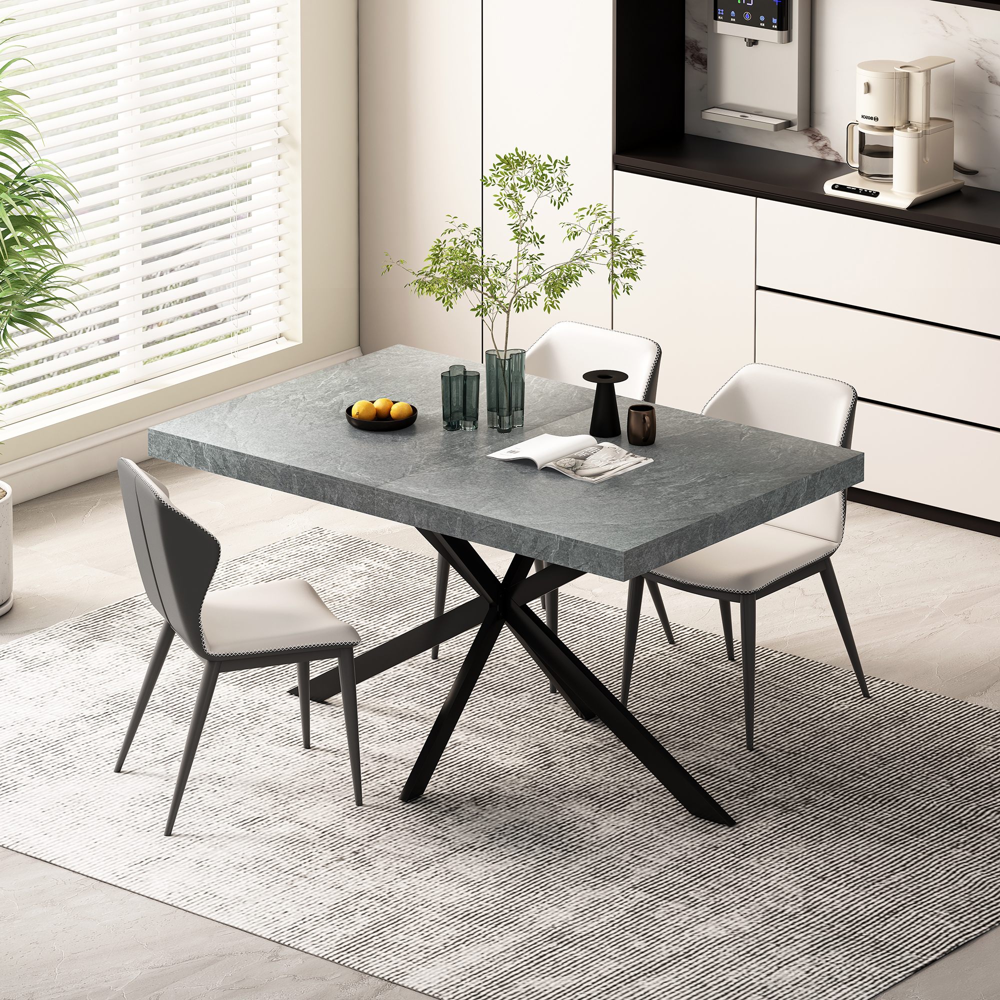 Miniyam 55"–70.8" Extendable Dining Table for 4–8, Durable MDF Tabletop with Rounded Corners and Heavy-Duty Metal Base, Dark Gray