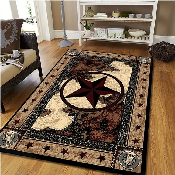 Retro Five-pointed Star Pattern Area Rug Living Room Dining Room Bedroom Carpet Non-slip Anti-fouling Entrance Doormat Decor Rug