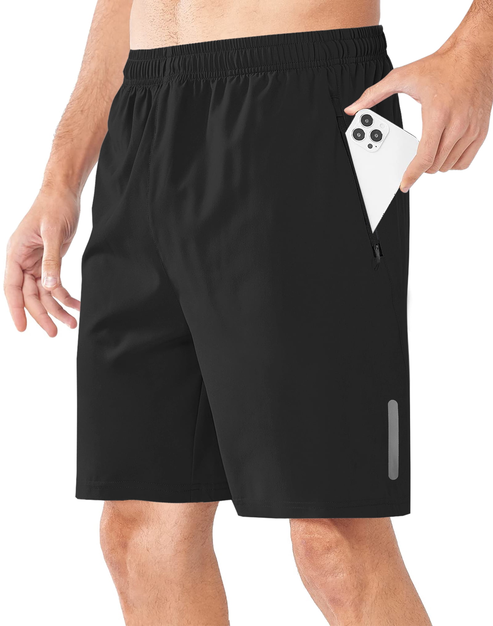 3 Pack Men's Athletic Shorts Set with Zipper Pockets Elasticated Waistband Quick Dry Workout Shorts for Basketball