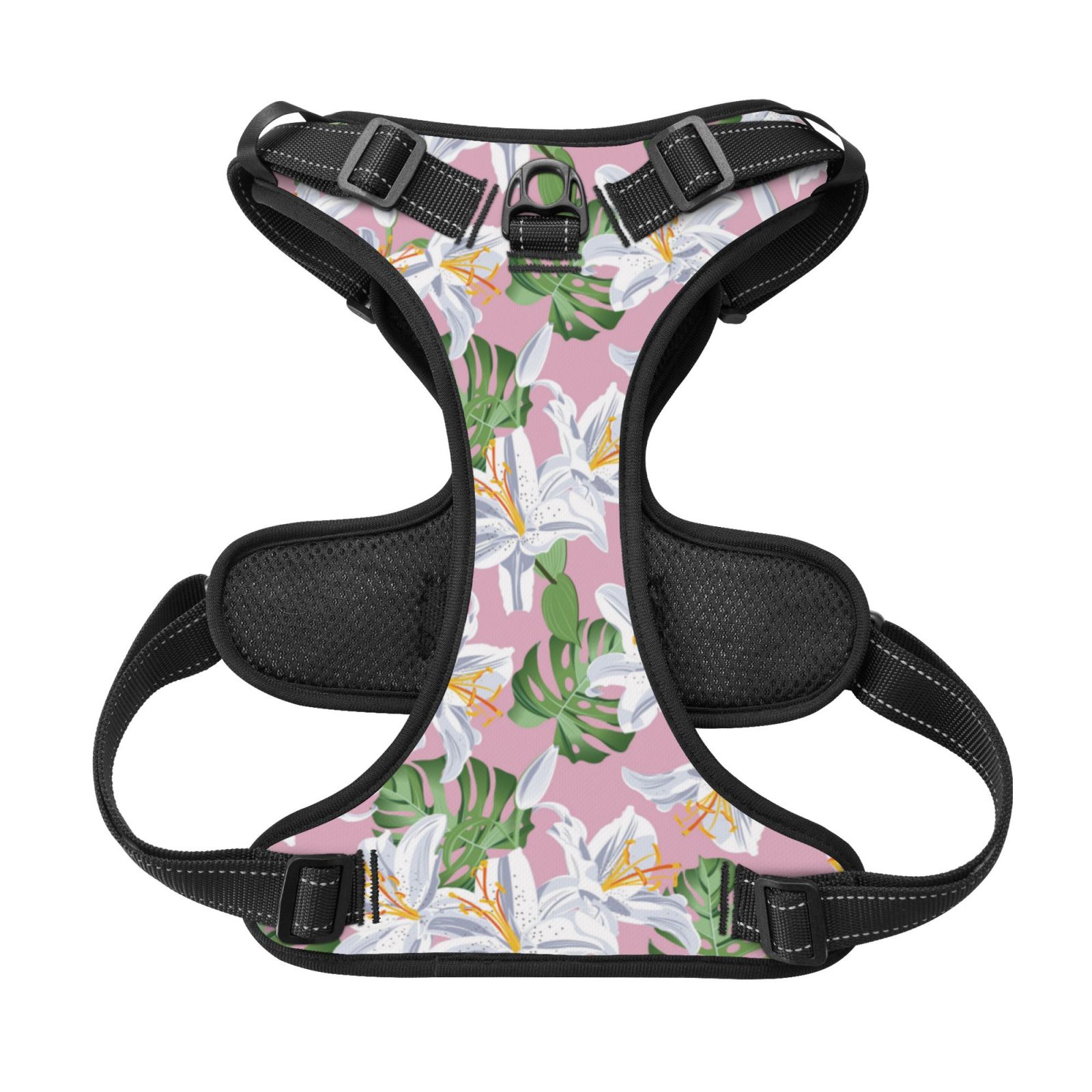 Kdxio Lilies Flowers Print No Pull Dog Harness Adjustable Reflective Oxford Easy Control Medium Large Dog Harness for Training and Everyday-Medium