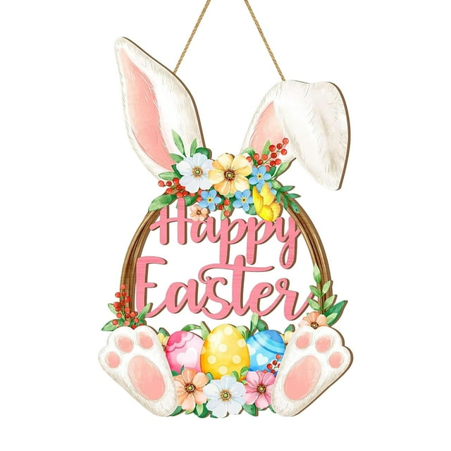 Letrero de puerta de conejito de Pascua, adorno de puerta de feliz Pascua, decoración festiva frontal 295 cm