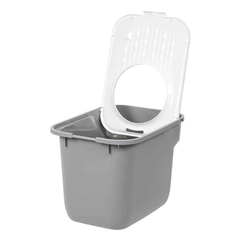 Iris Square Top Entry Cat Litter Box, Gray/White photo 6