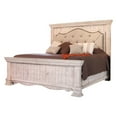 thumbnail image 2 of Benjara Belo King Bed, Pine Wood, Beige Upholstered Headboard, Distressed White, 2 of 5